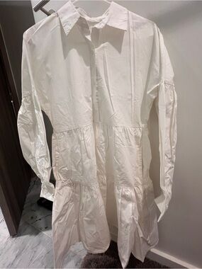 OAK + FORT White Tiered Button-Up Shirt Dress